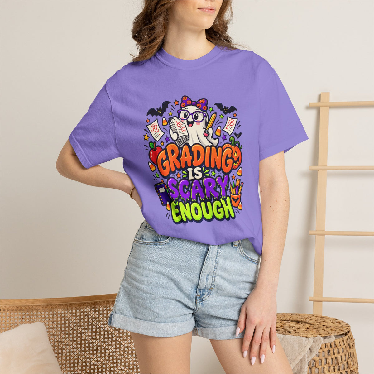 Grading Is Scary Enough T-Shirt — Halloween Teacher Funny Tee
