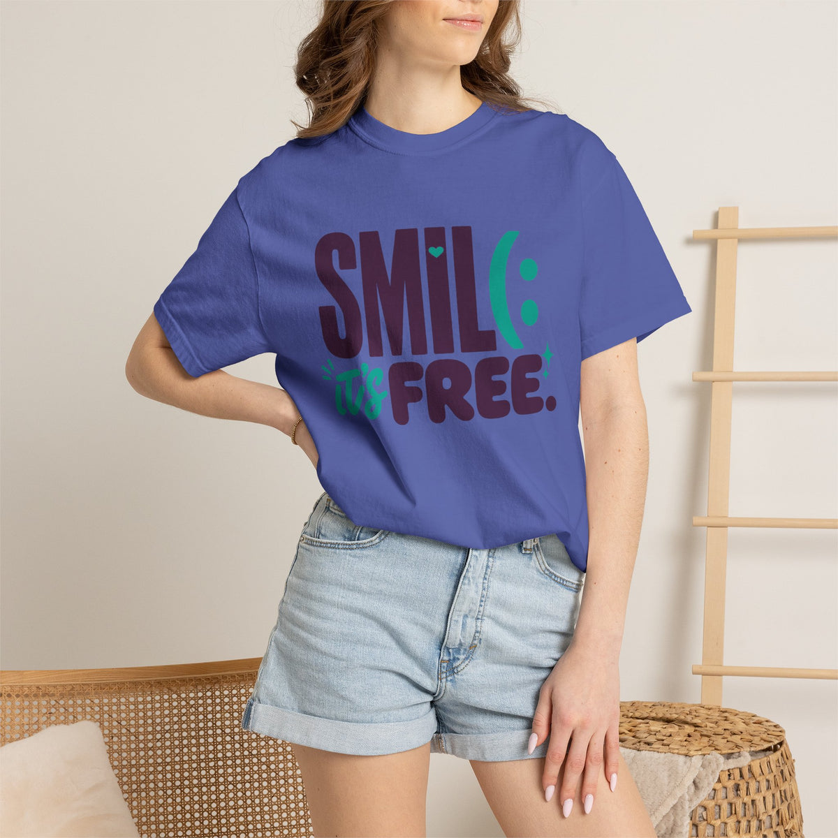 SMIL(: IT’S FREE. Plum & Teal Garment-Dyed Graphic Tee