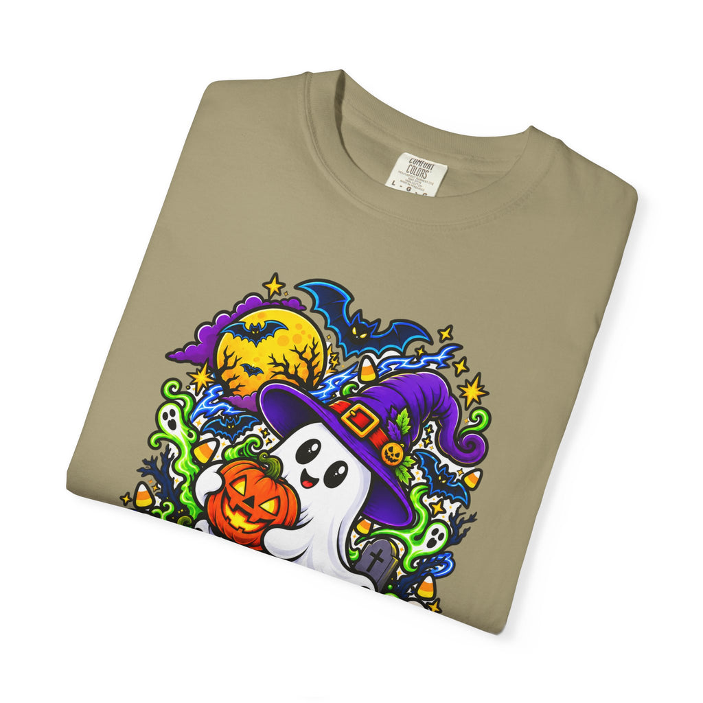 Unisex Halloween Ghost & Pumpkin Tee | Vibrant Spooky Adult Shirt