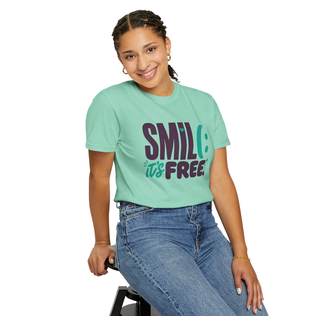 SMIL(: IT’S FREE. Plum & Teal Garment-Dyed Graphic Tee