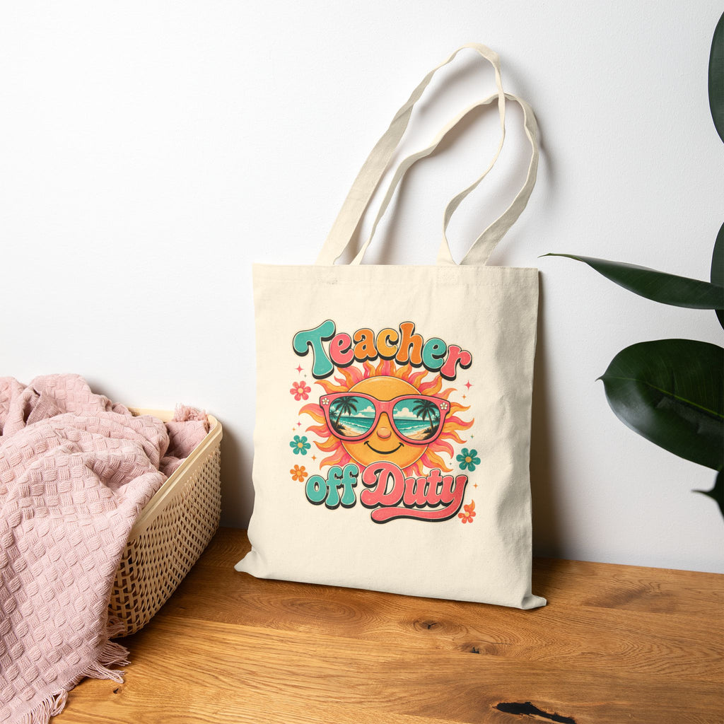 Teacher Off Duty Retro Sun Beach - Tote Bag (Teacher Gift, End of School)