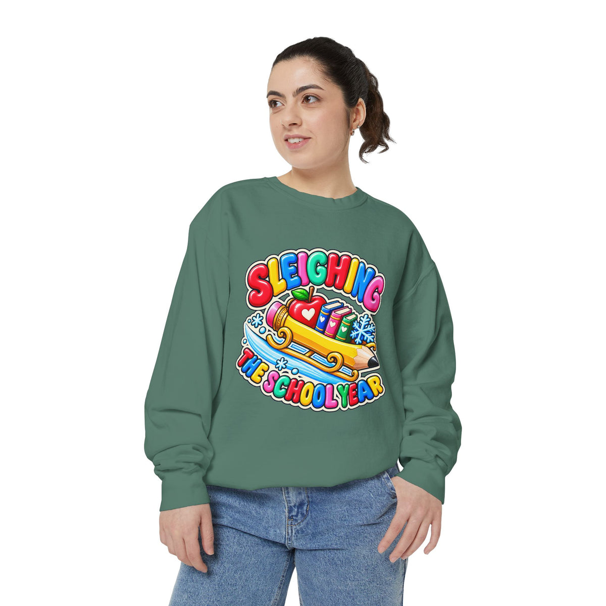 Sleighing the School Year Christmas Sweatshirt 📚🍎❄️