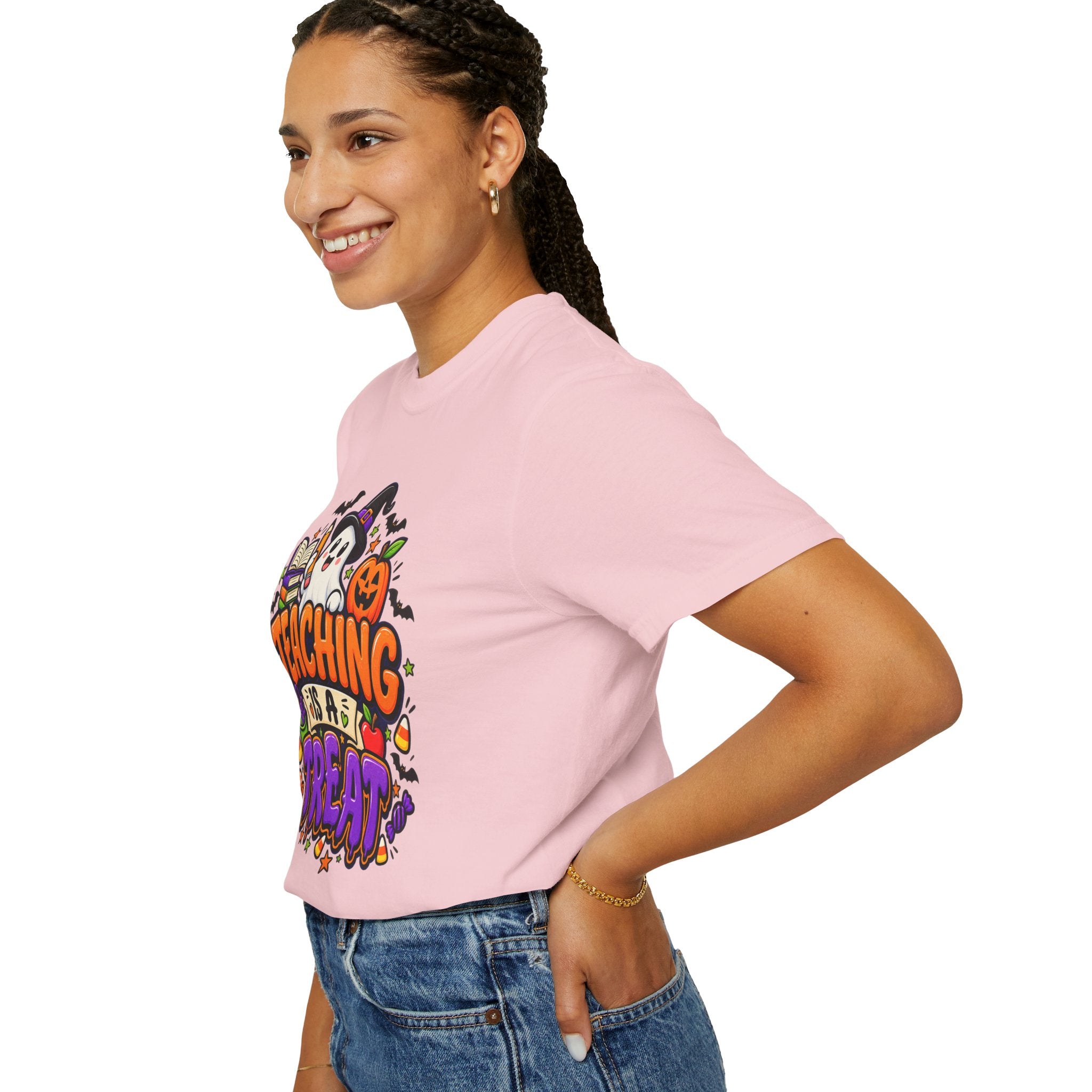 Teaching Is a Treat Halloween T-Shirt — Cute Ghost & Pumpkin Teacher Tee