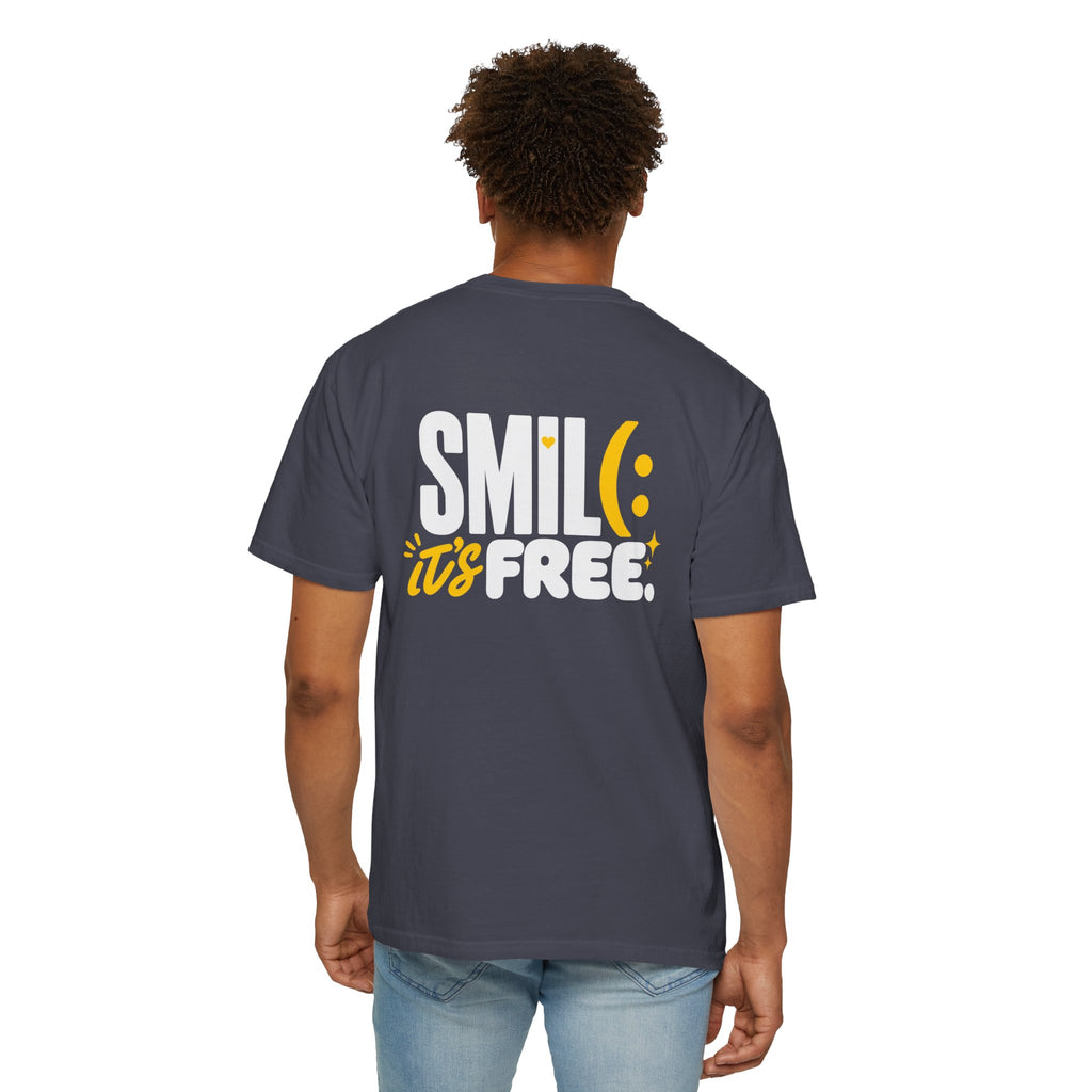 SMIL(: IT’S FREE. White & Yellow Front-and-Back Garment-Dyed Tee