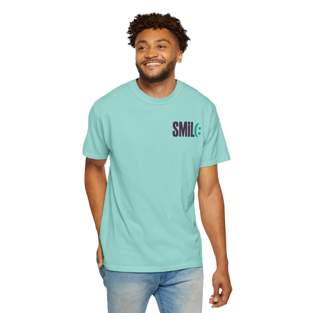 SMIL(: IT’S FREE. Front & Back Garment-Dyed Graphic Tee