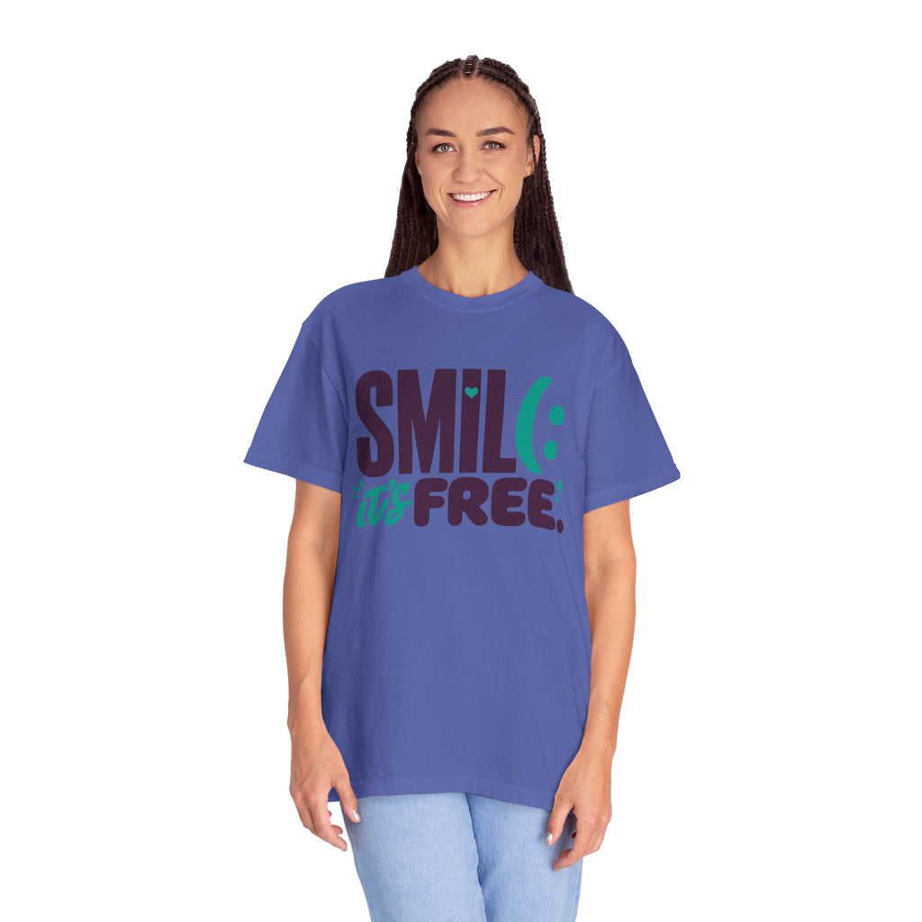 SMIL(: IT’S FREE. Plum & Teal Garment-Dyed Graphic Tee