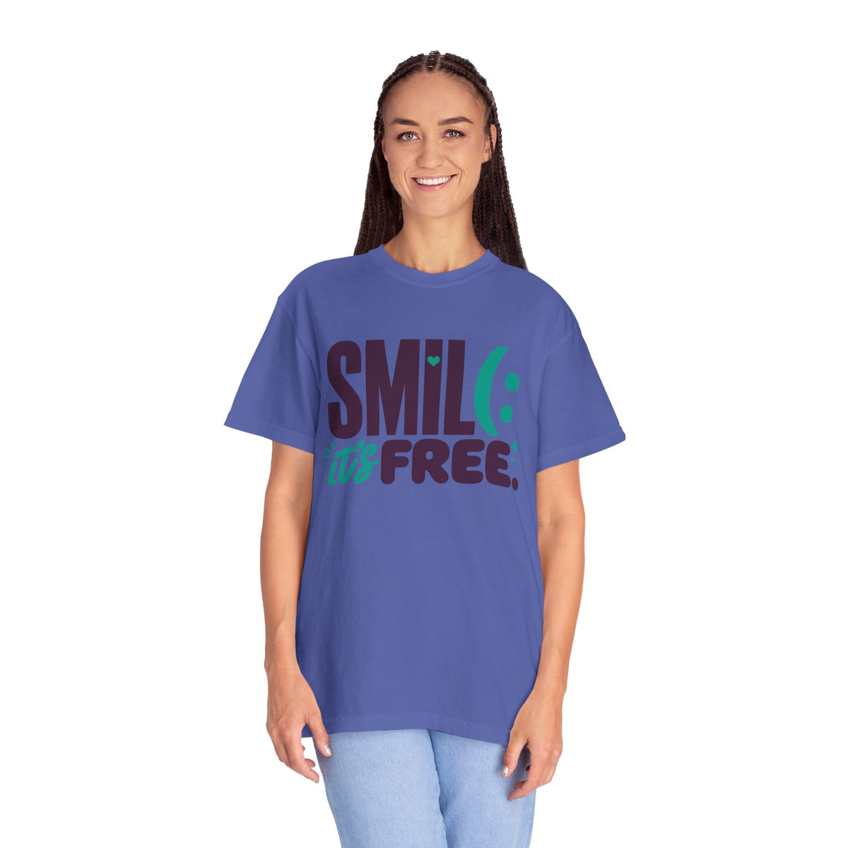 SMIL(: IT’S FREE. Plum & Teal Garment-Dyed Graphic Tee