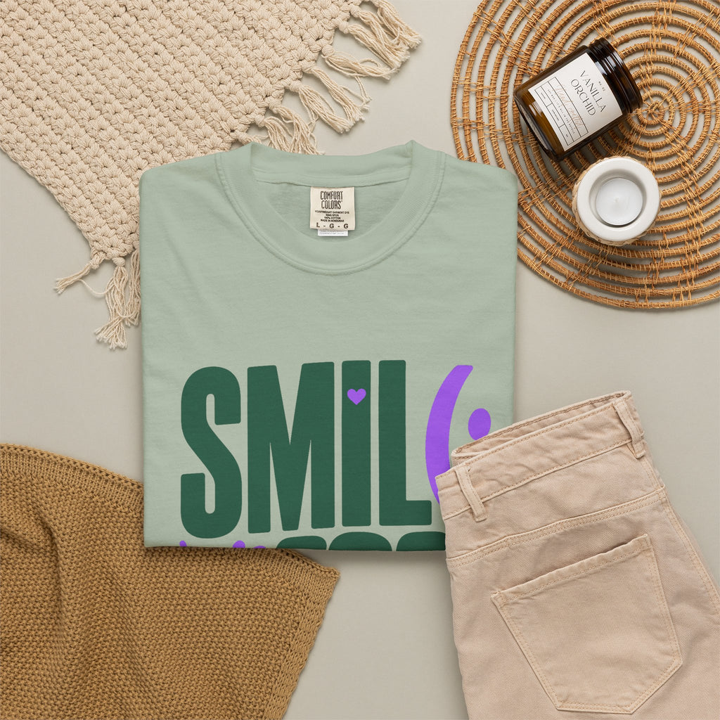 SMIL(: IT’S FREE. Forest Green & Purple Garment-Dyed Graphic Tee