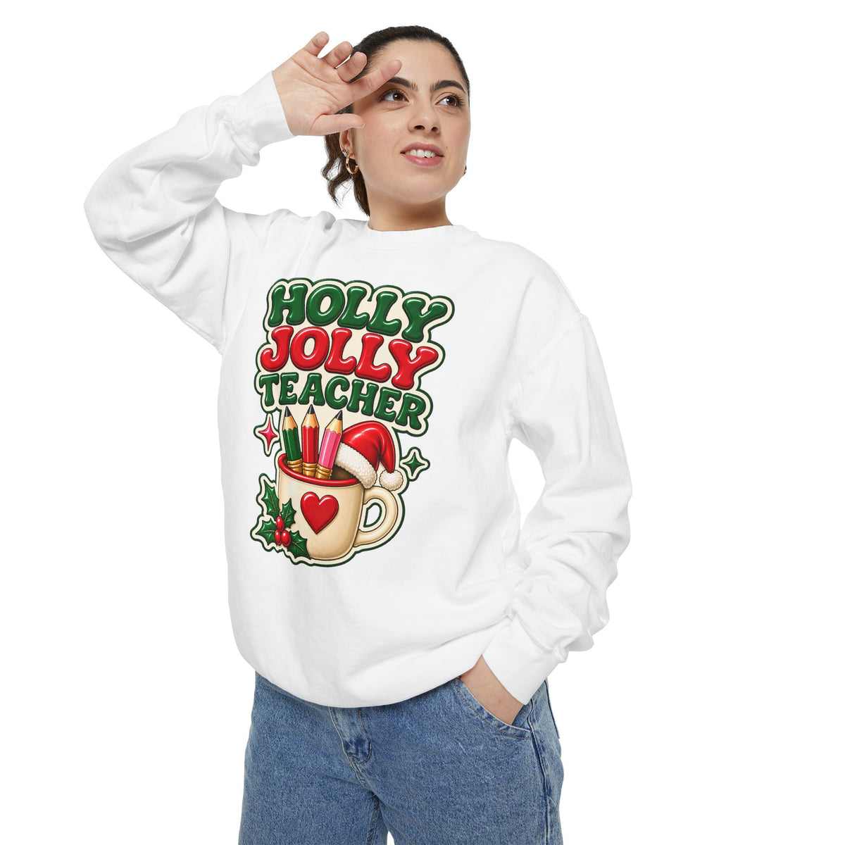 Holly Jolly Teacher Sweatshirt – Christmas Mug Holiday Teacher Gift