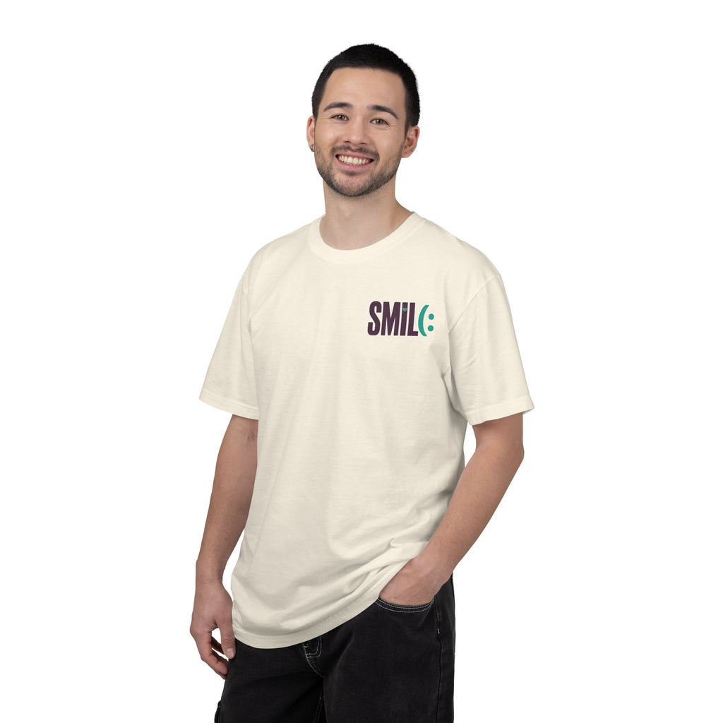 SMIL(: IT’S FREE. Front & Back Garment-Dyed Graphic Tee