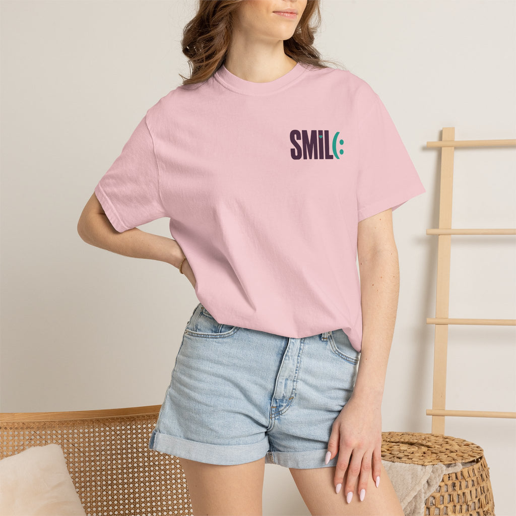 SMIL(: IT’S FREE. Front & Back Garment-Dyed Graphic Tee