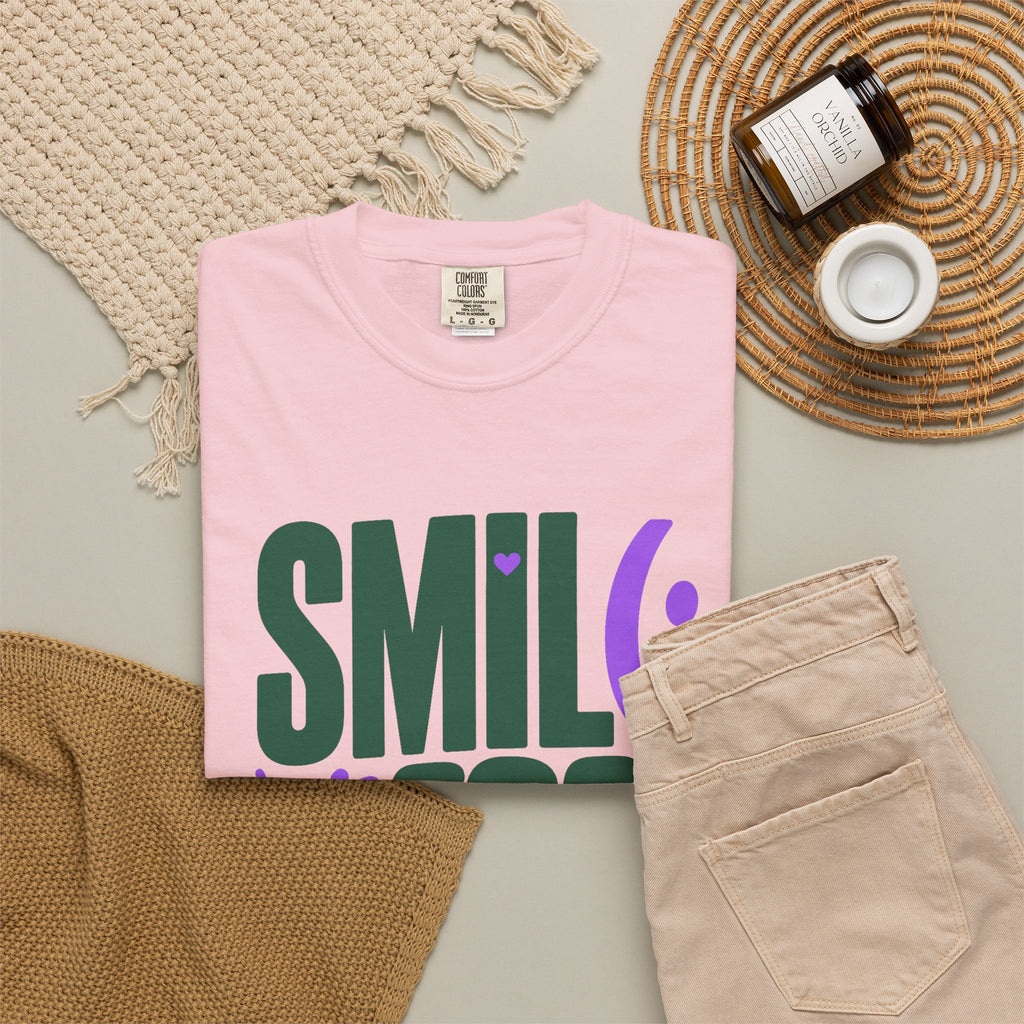 SMIL(: IT’S FREE. Forest Green & Purple Garment-Dyed Graphic Tee
