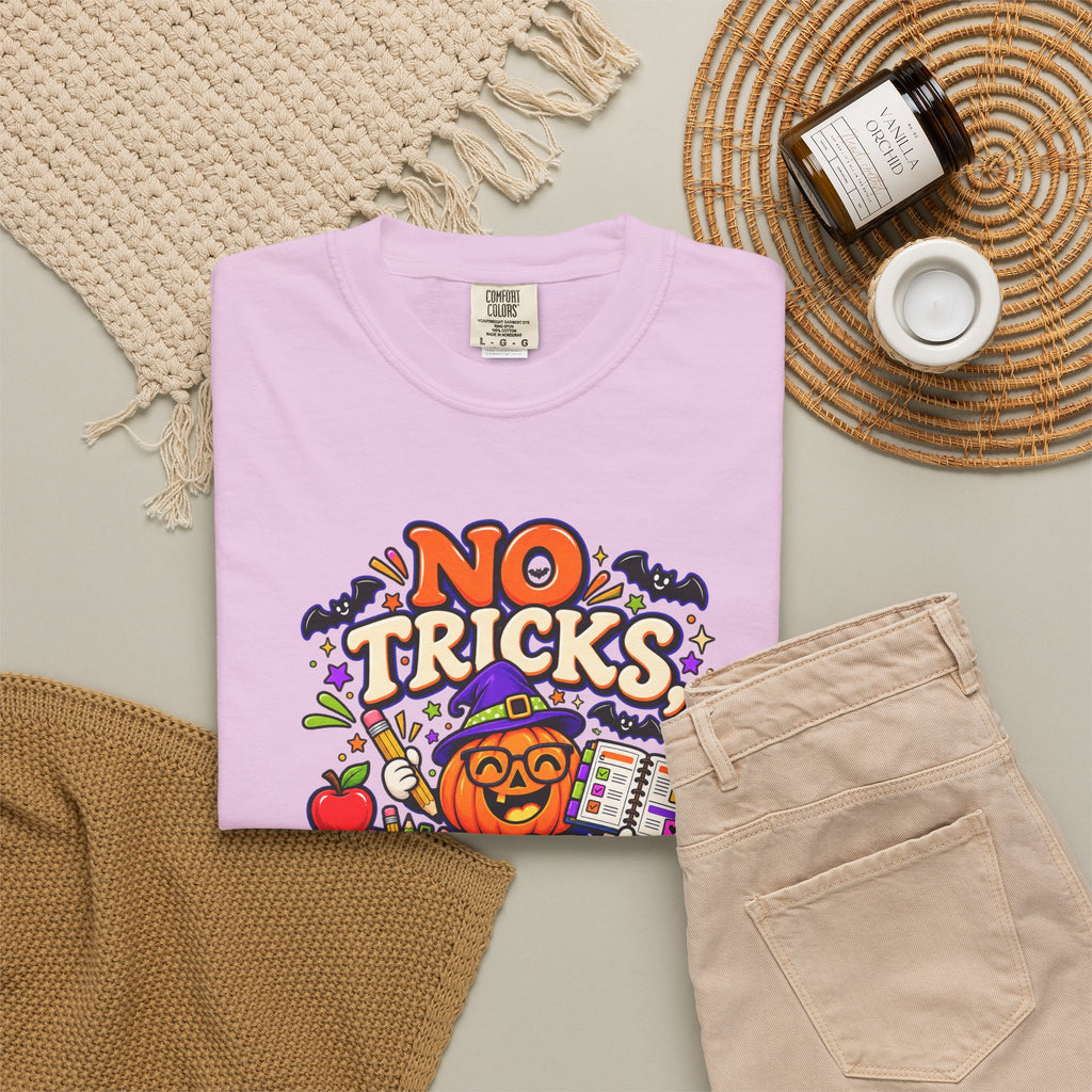 Halloween Teacher T-Shirt - "No Tricks, Just Lesson Plans"