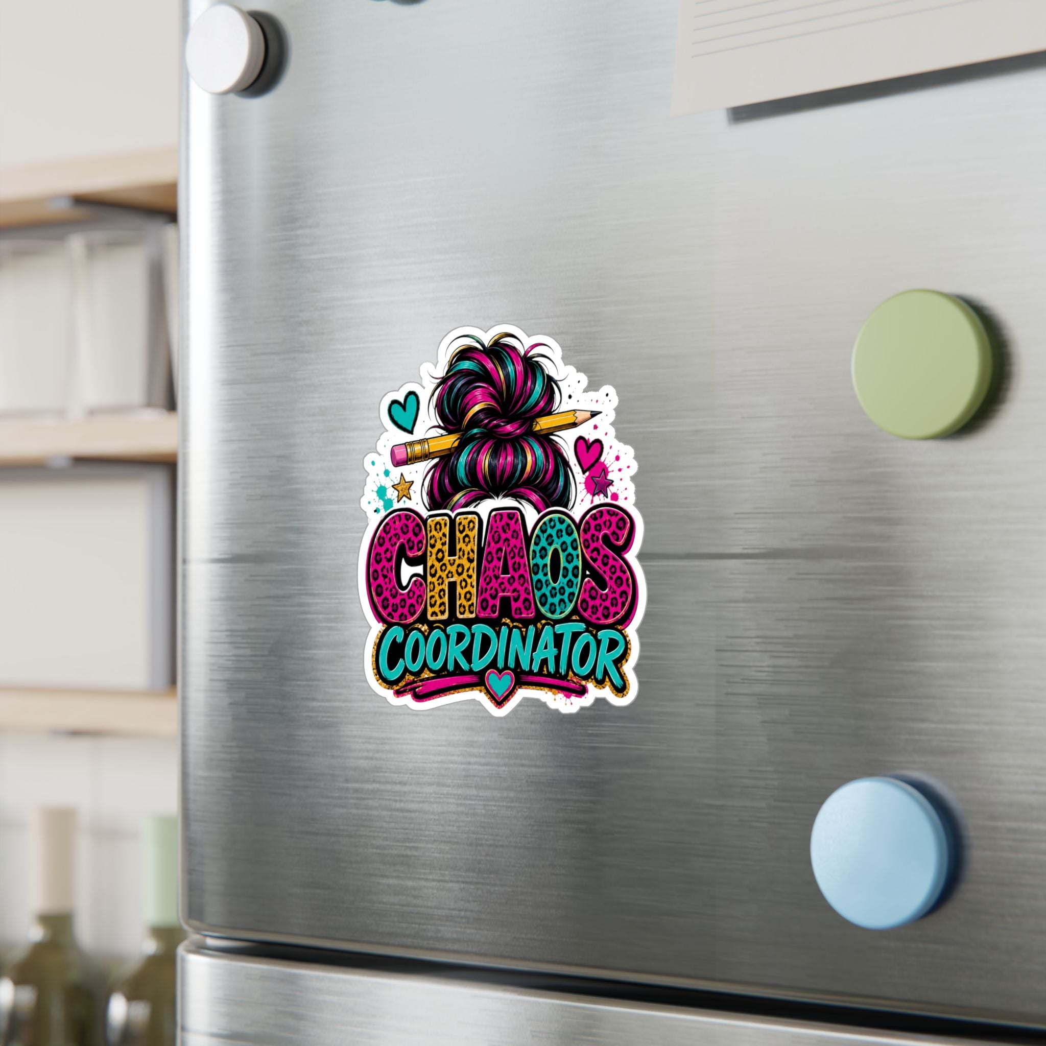 Chaos Coordinator Vinyl Sticker - Kiss-Cut Colorful Messy Bun Design