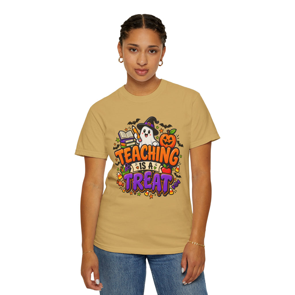 Teaching Is a Treat Halloween T-Shirt — Cute Ghost & Pumpkin Teacher Tee