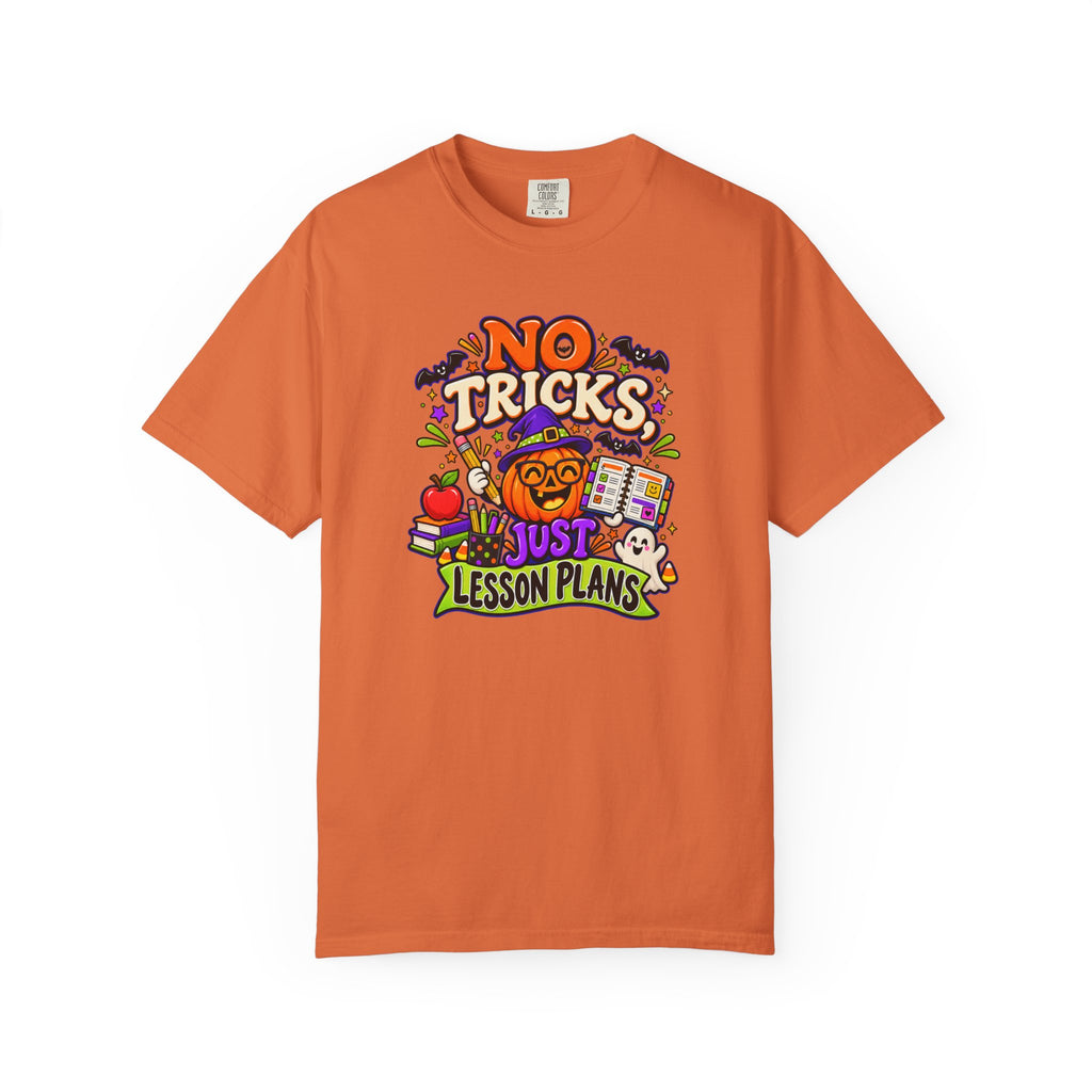 Halloween Teacher T-Shirt - "No Tricks, Just Lesson Plans"