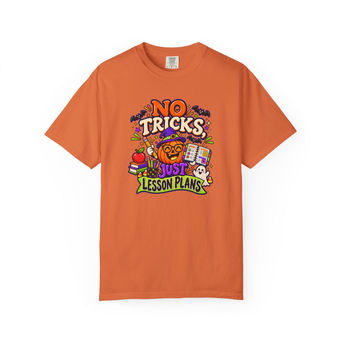 Halloween Teacher T-Shirt - "No Tricks, Just Lesson Plans"