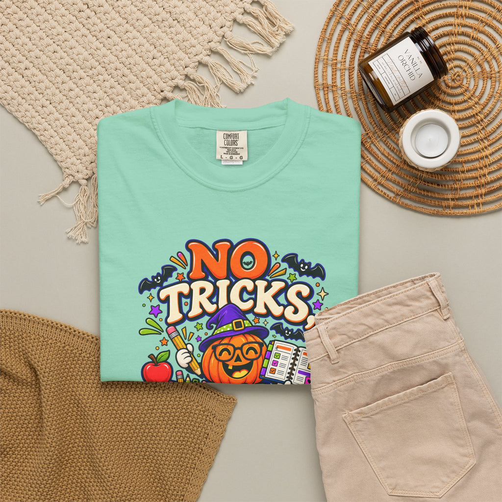 Halloween Teacher T-Shirt - "No Tricks, Just Lesson Plans"