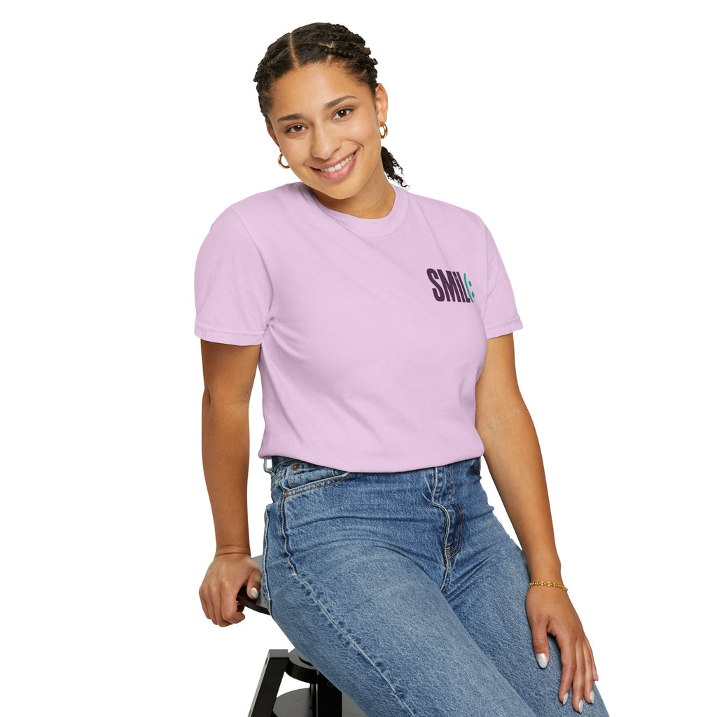 SMIL(: IT’S FREE. Front & Back Garment-Dyed Graphic Tee