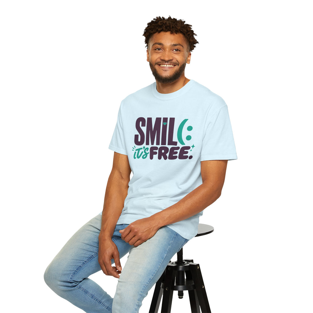SMIL(: IT’S FREE. Plum & Teal Garment-Dyed Graphic Tee