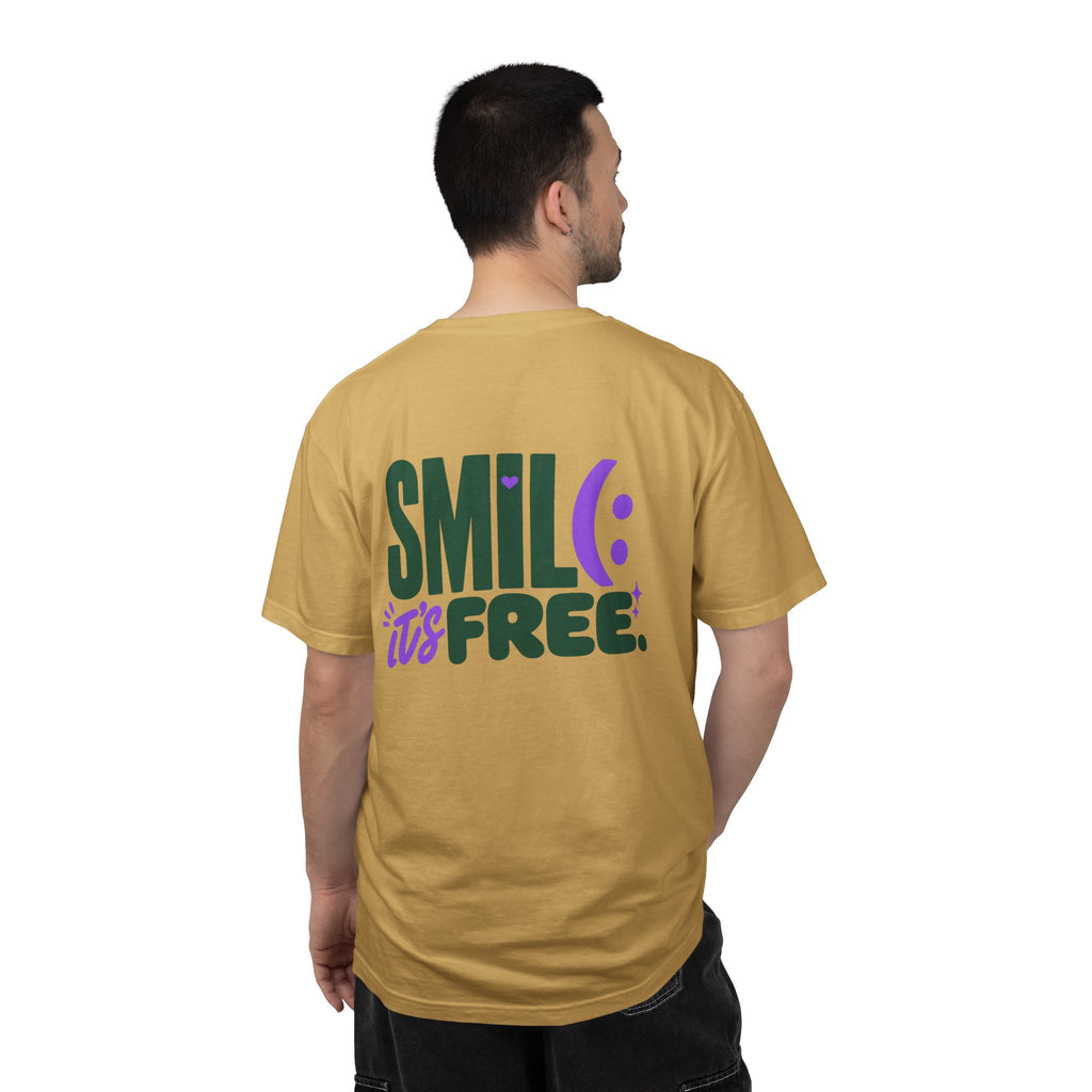SMIL(: IT’S FREE. Green & Purple Front-and-Back Garment-Dyed Tee