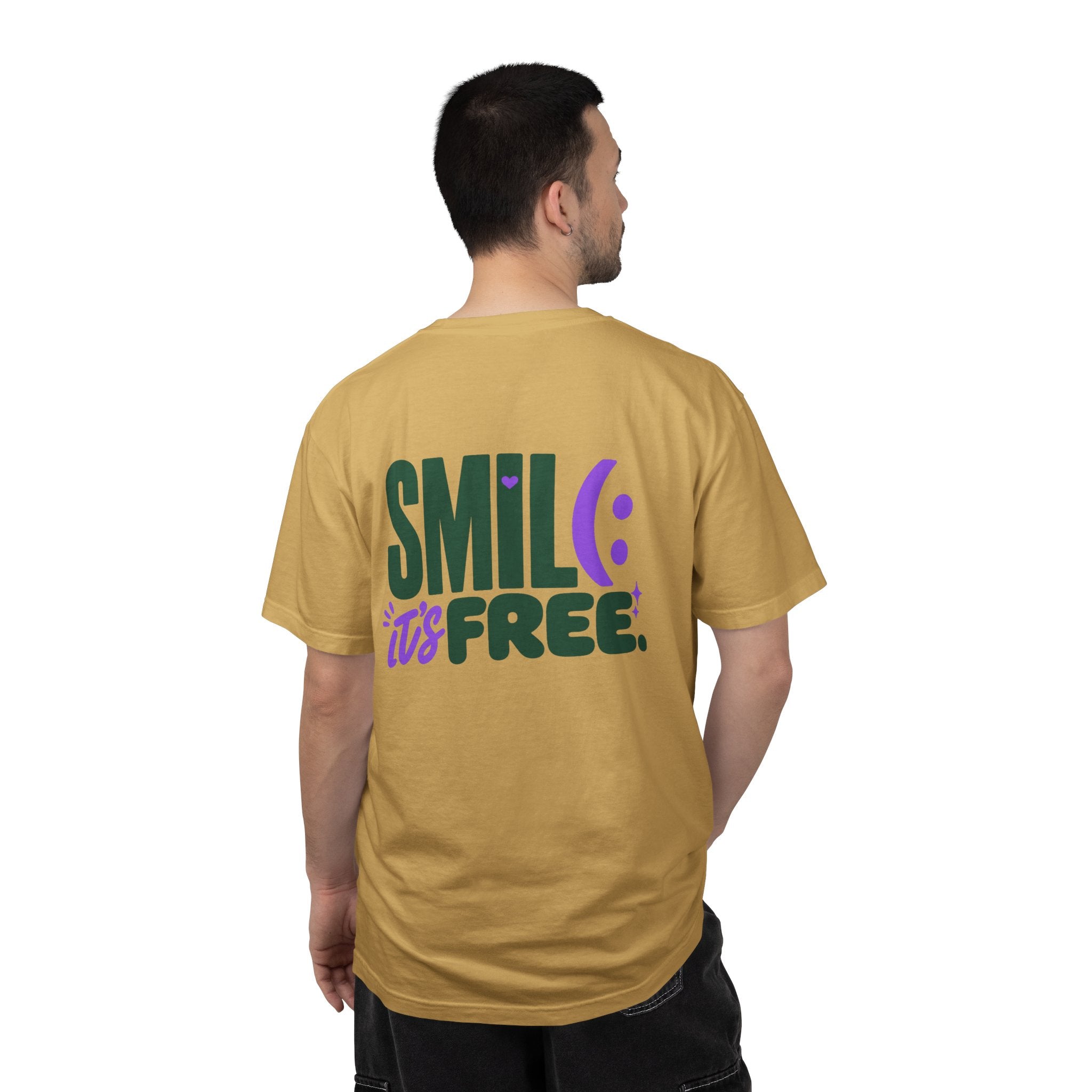 SMIL(: IT’S FREE. Green & Purple Front-and-Back Garment-Dyed Tee