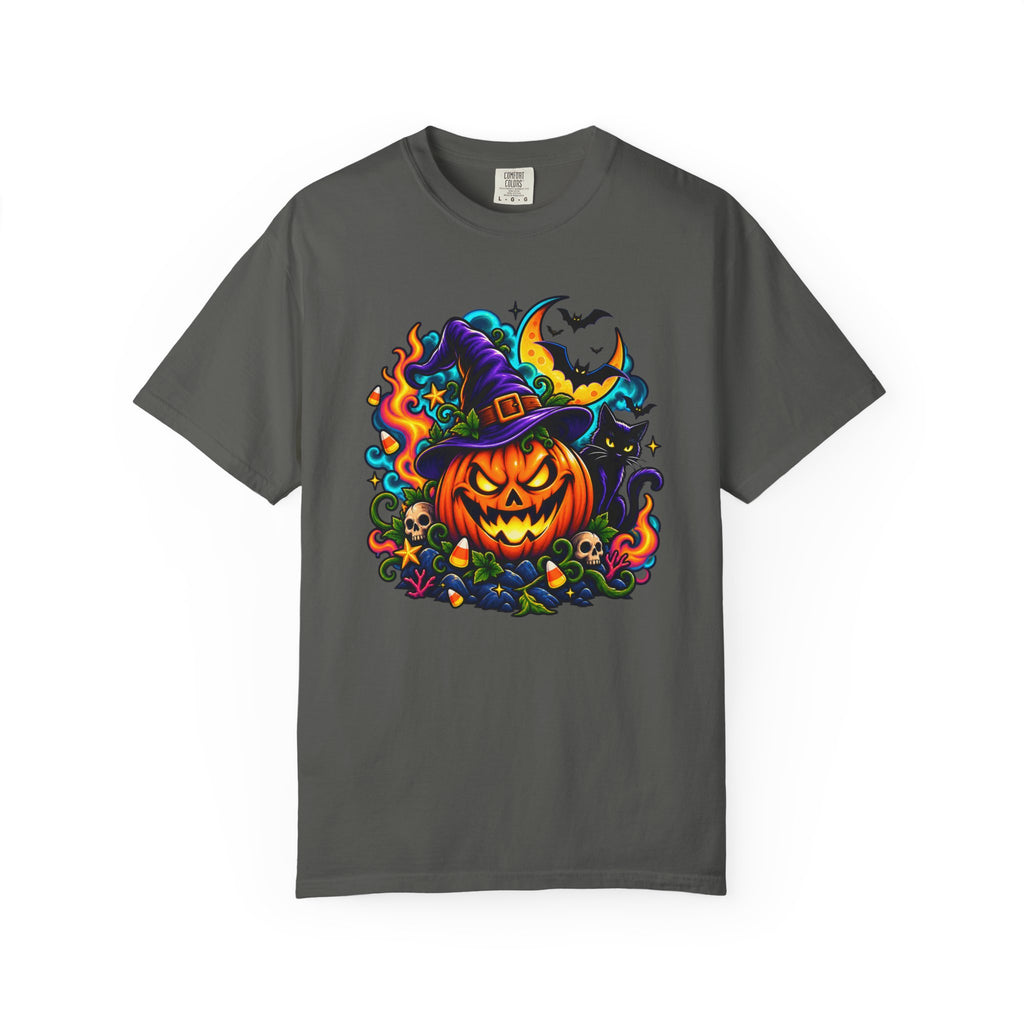 Unisex Halloween Pumpkin & Black Cat T-Shirt | Colorful Spooky Adult Tee