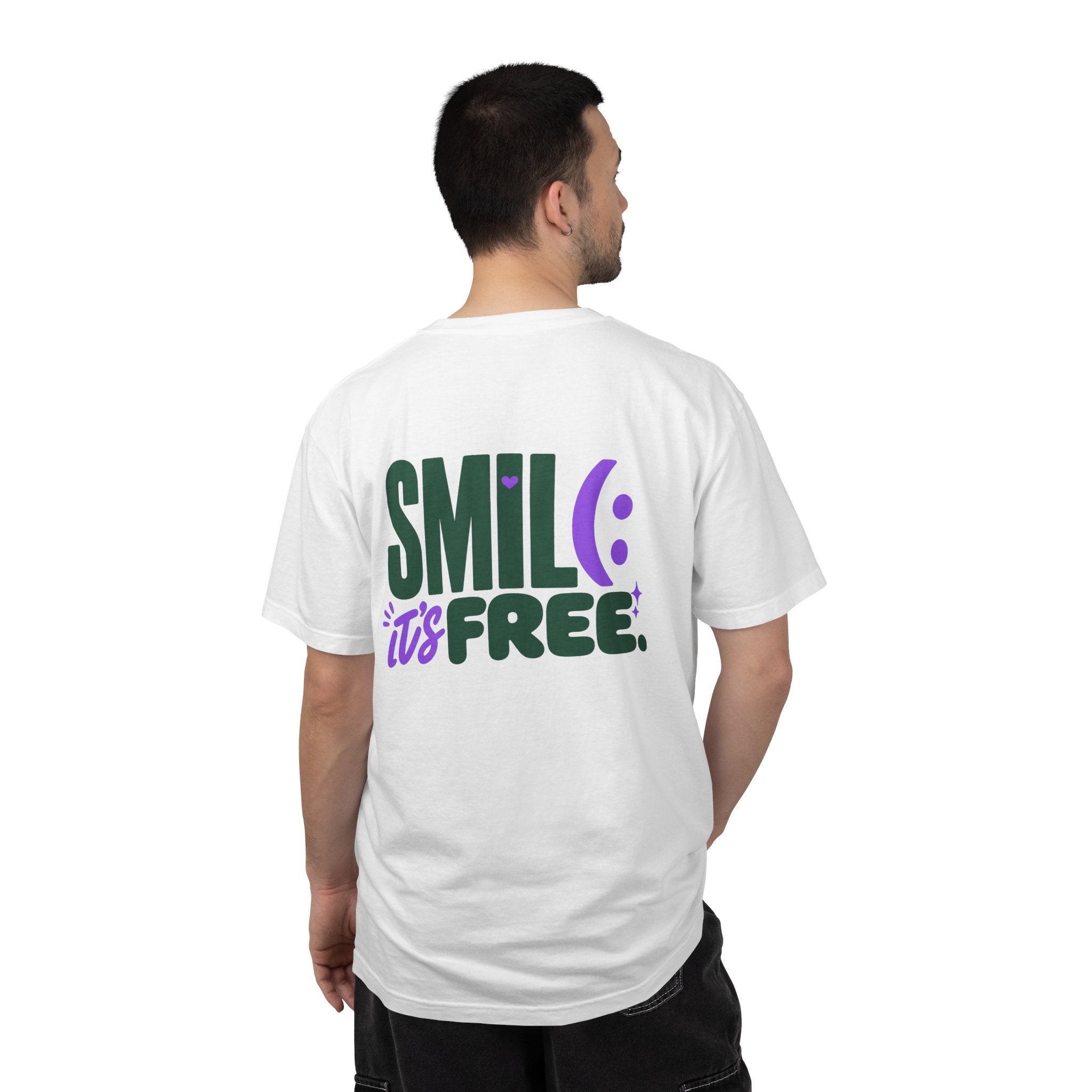 SMIL(: IT’S FREE. Green & Purple Front-and-Back Garment-Dyed Tee