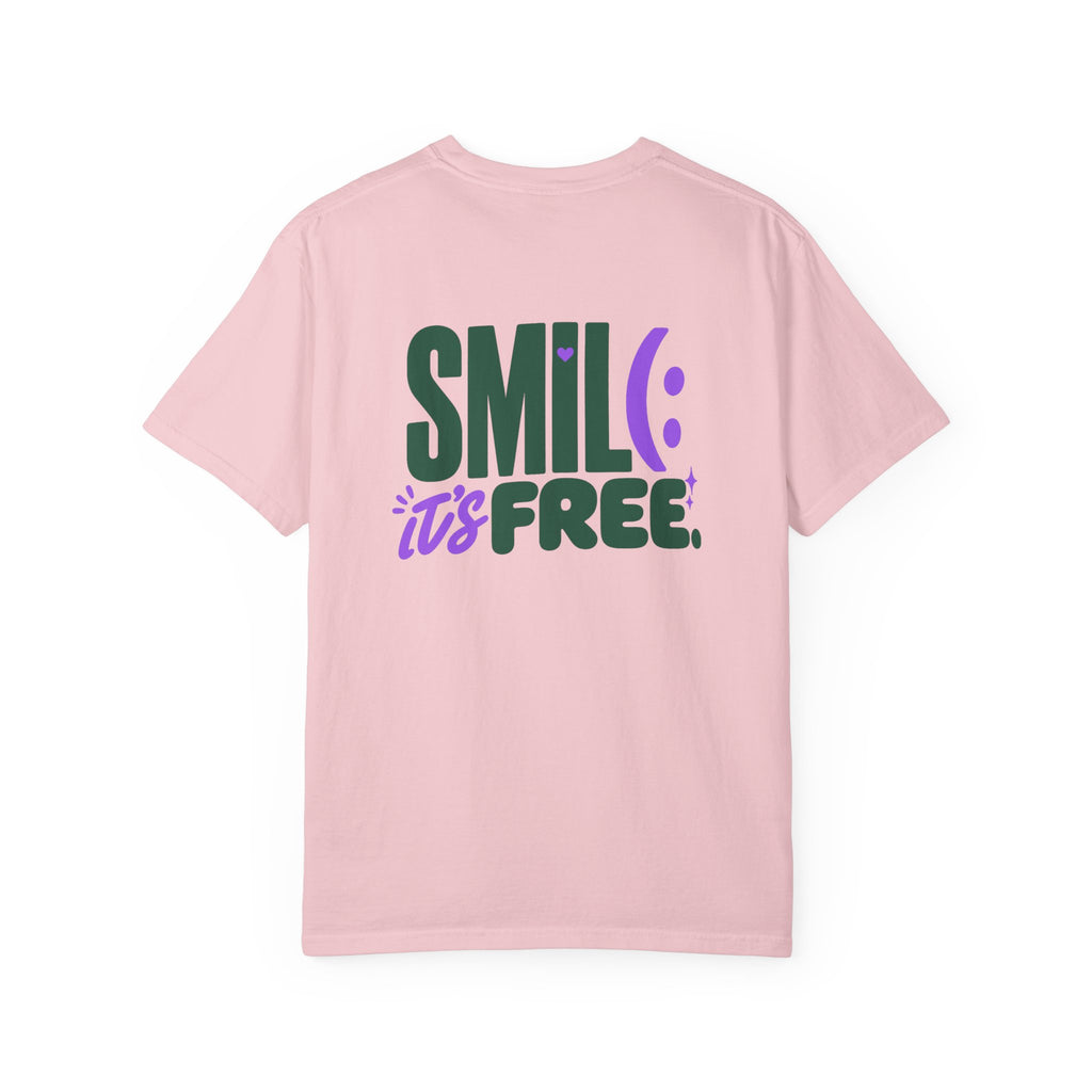 SMIL(: IT’S FREE. Green & Purple Front-and-Back Garment-Dyed Tee