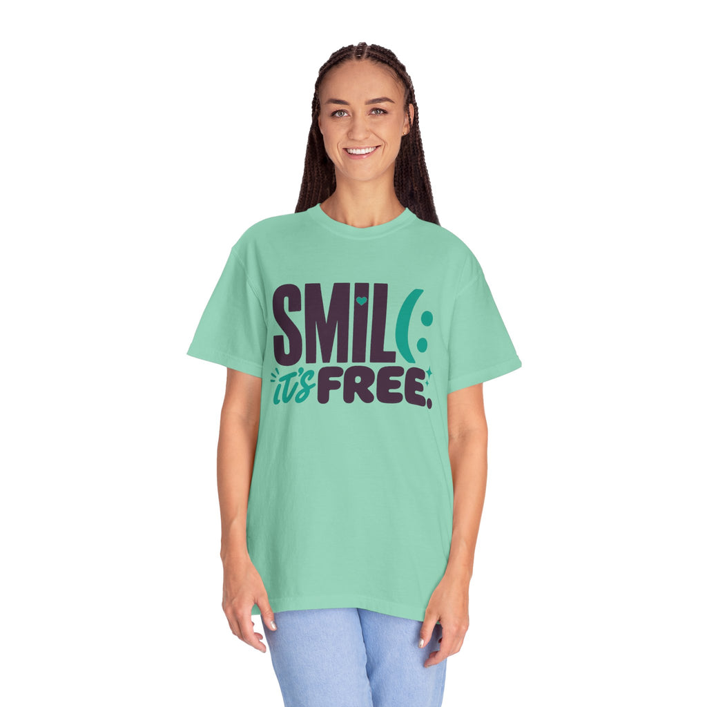 SMIL(: IT’S FREE. Plum & Teal Garment-Dyed Graphic Tee
