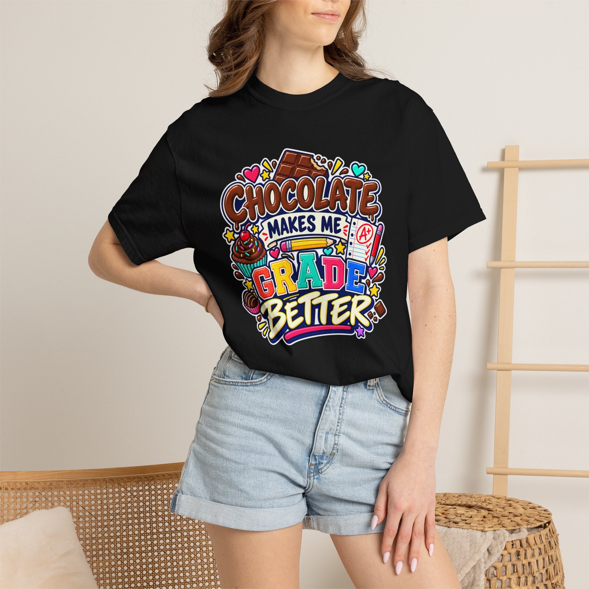 Chocolate Makes Me Grade Better Heavyweight Tee 🍫📚✏️