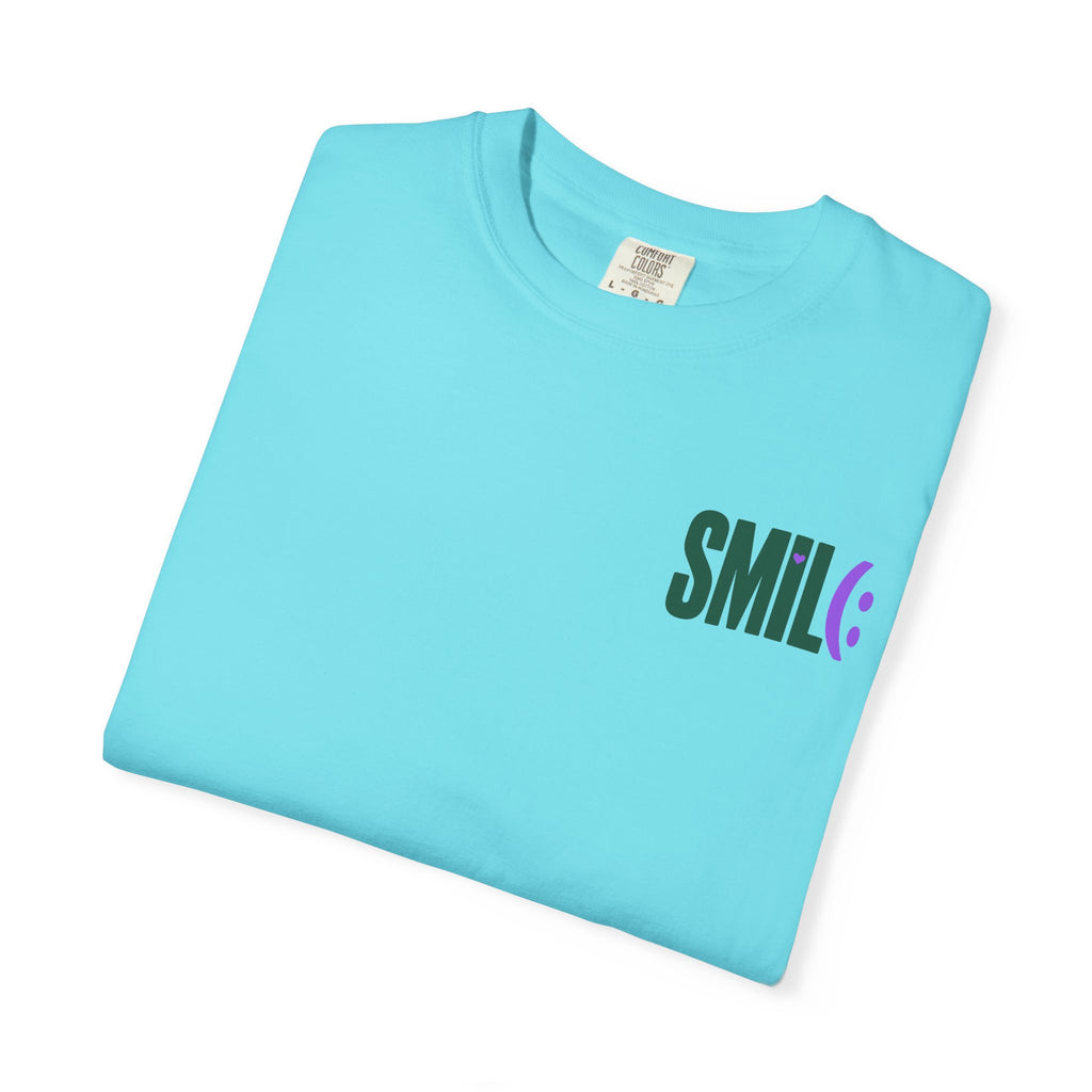 SMIL(: IT’S FREE. Green & Purple Front-and-Back Garment-Dyed Tee