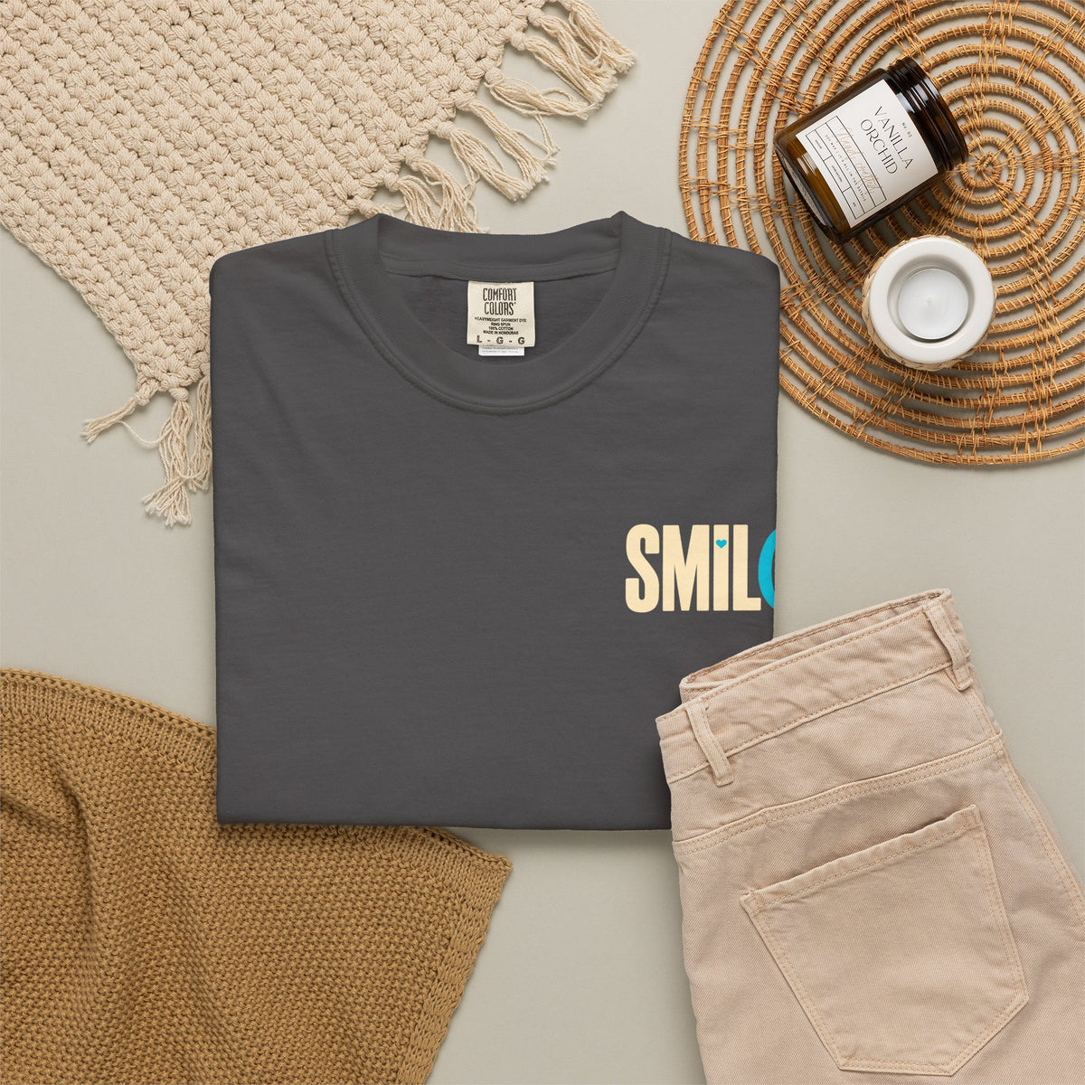 SMIL(: IT’S FREE. Charcoal & Plum Front-and-Back Tee