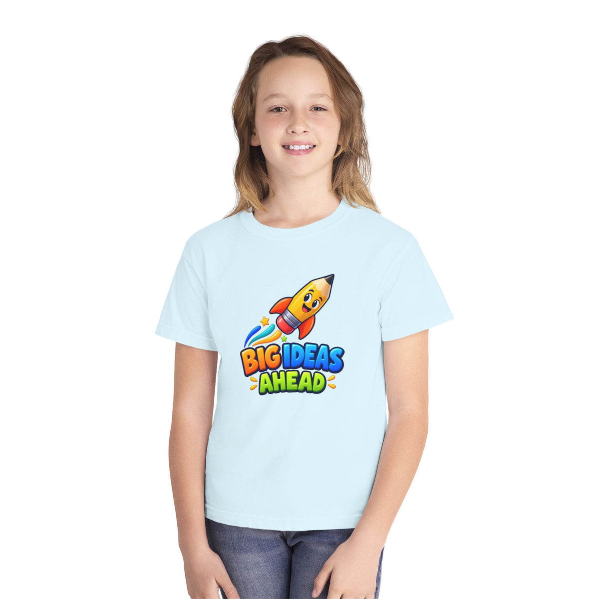 🚀 Big Ideas Ahead Rocket Pencil Kids Tee