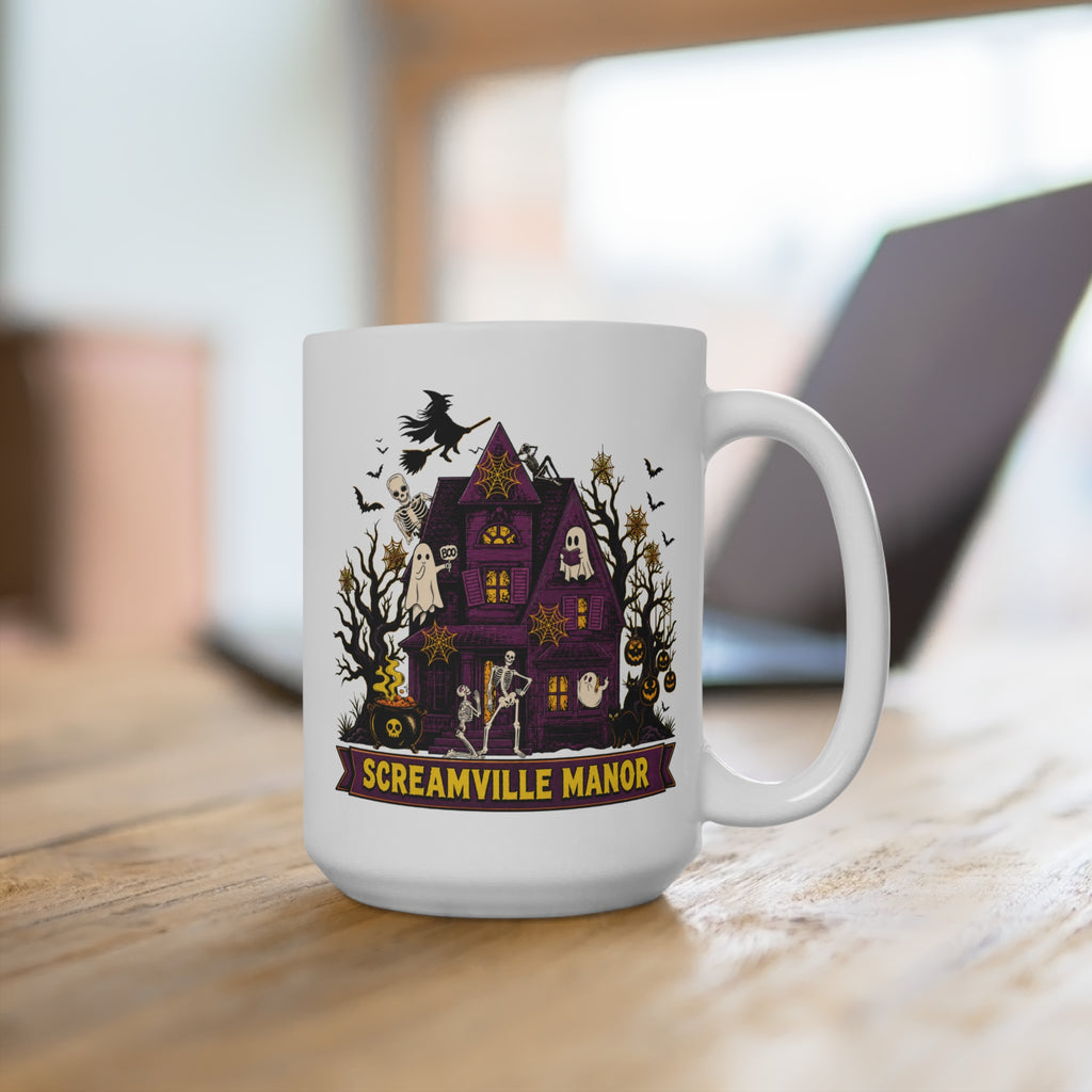 Screamville Manor Mug - Haunted House Halloween Coffee Cup - Spooky Gothic Ceramic Mug - Halloween Gift