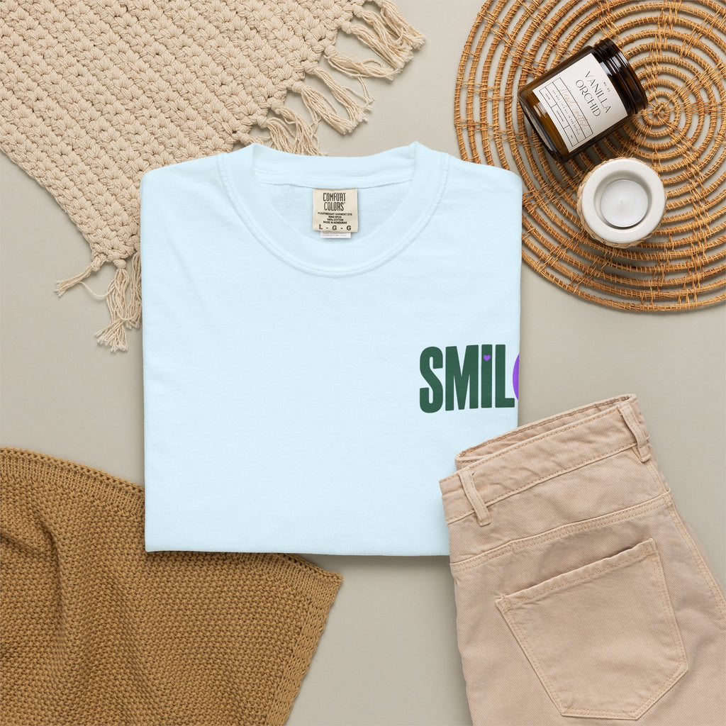 SMIL(: IT’S FREE. Green & Purple Front-and-Back Garment-Dyed Tee
