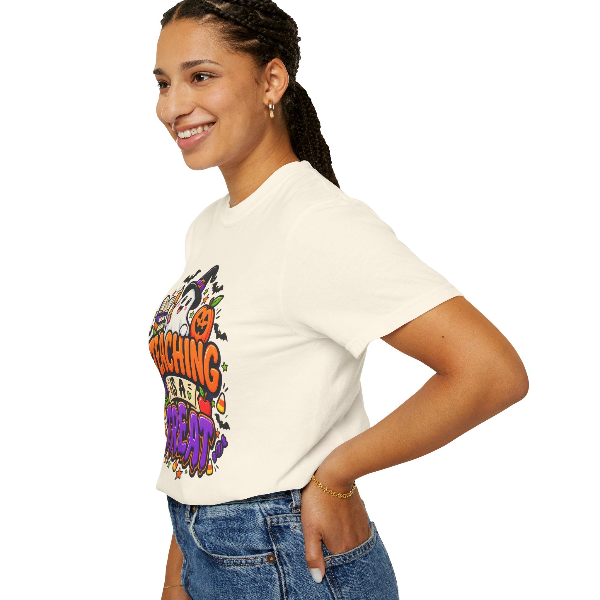Teaching Is a Treat Halloween T-Shirt — Cute Ghost & Pumpkin Teacher Tee
