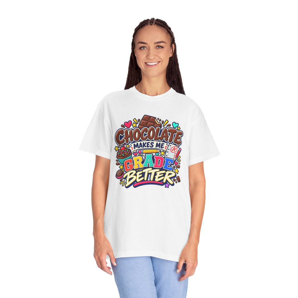 Chocolate Makes Me Grade Better Heavyweight Tee 🍫📚✏️
