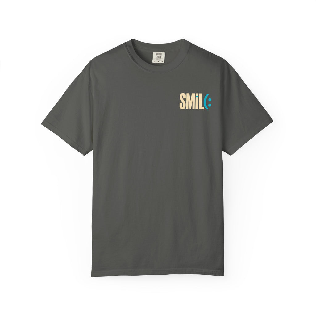 SMIL(: IT’S FREE. Charcoal & Plum Front-and-Back Tee
