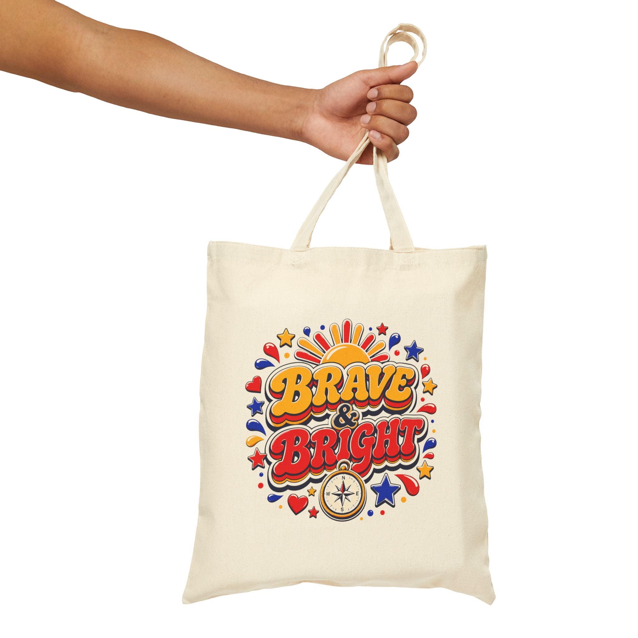 Brave and Bright - 70s Style Retro Compass and Sun Graphic Tote Bag
