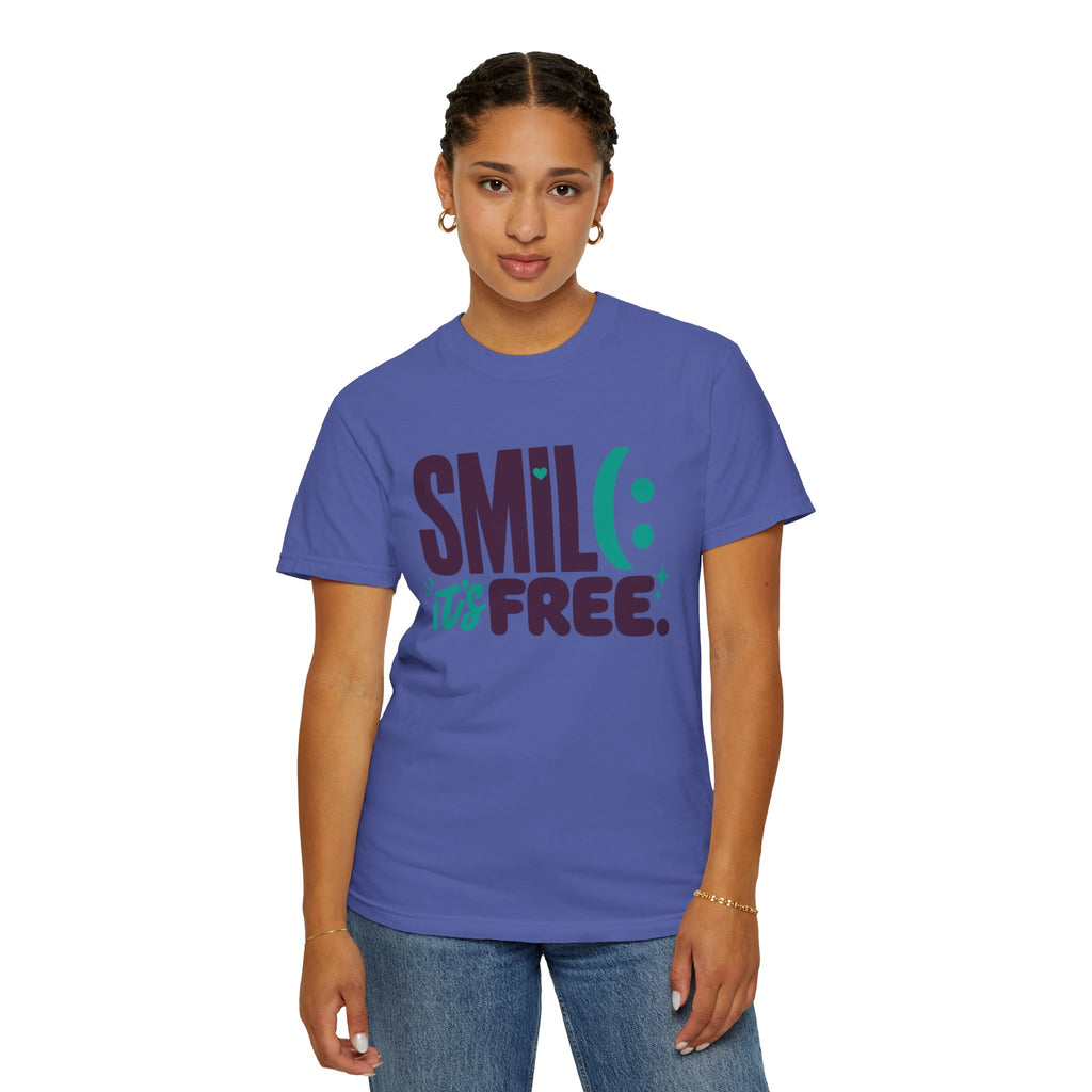 SMIL(: IT’S FREE. Plum & Teal Garment-Dyed Graphic Tee