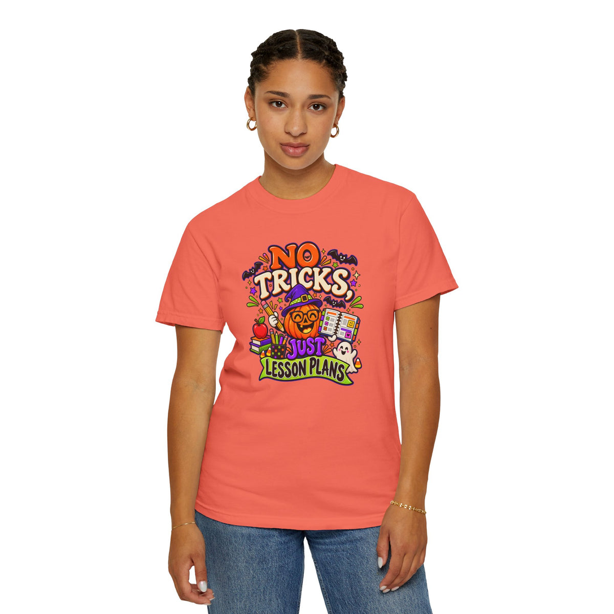 Halloween Teacher T-Shirt - "No Tricks, Just Lesson Plans"