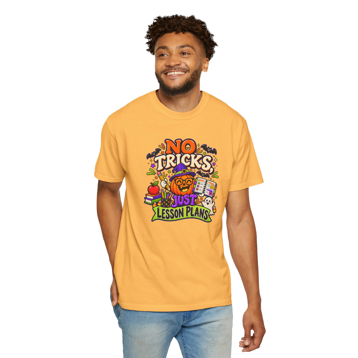 Halloween Teacher T-Shirt - "No Tricks, Just Lesson Plans"