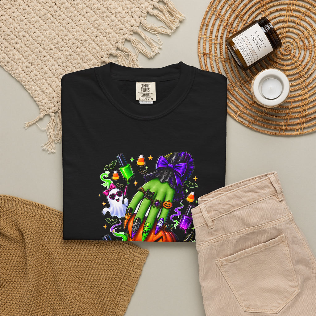 Nail Witch Halloween Tee – Adult Unisex Nail Tech & Beauty Salon Shirt