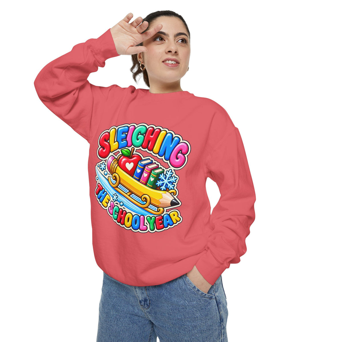 Sleighing the School Year Christmas Sweatshirt 📚🍎❄️