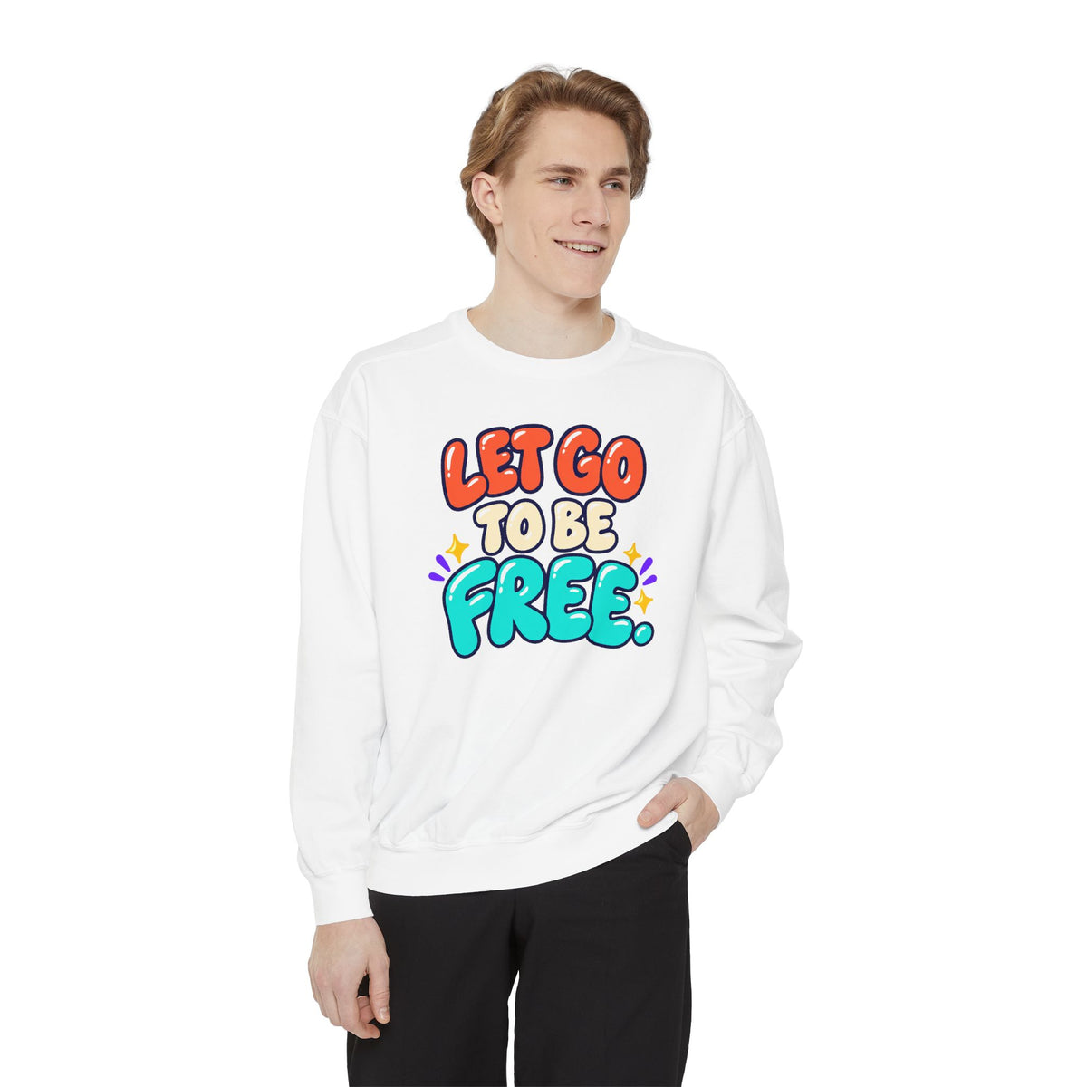 Let Go to Be Free Relaxed-Fit Sweatshirt — Lavender & Gray
