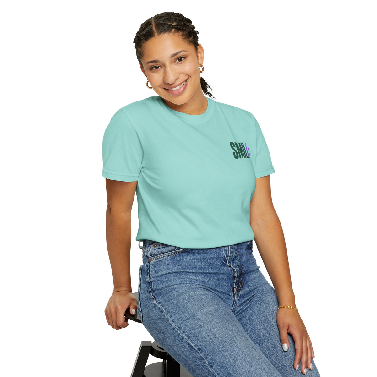 SMIL(: IT’S FREE. Green & Purple Front-and-Back Garment-Dyed Tee