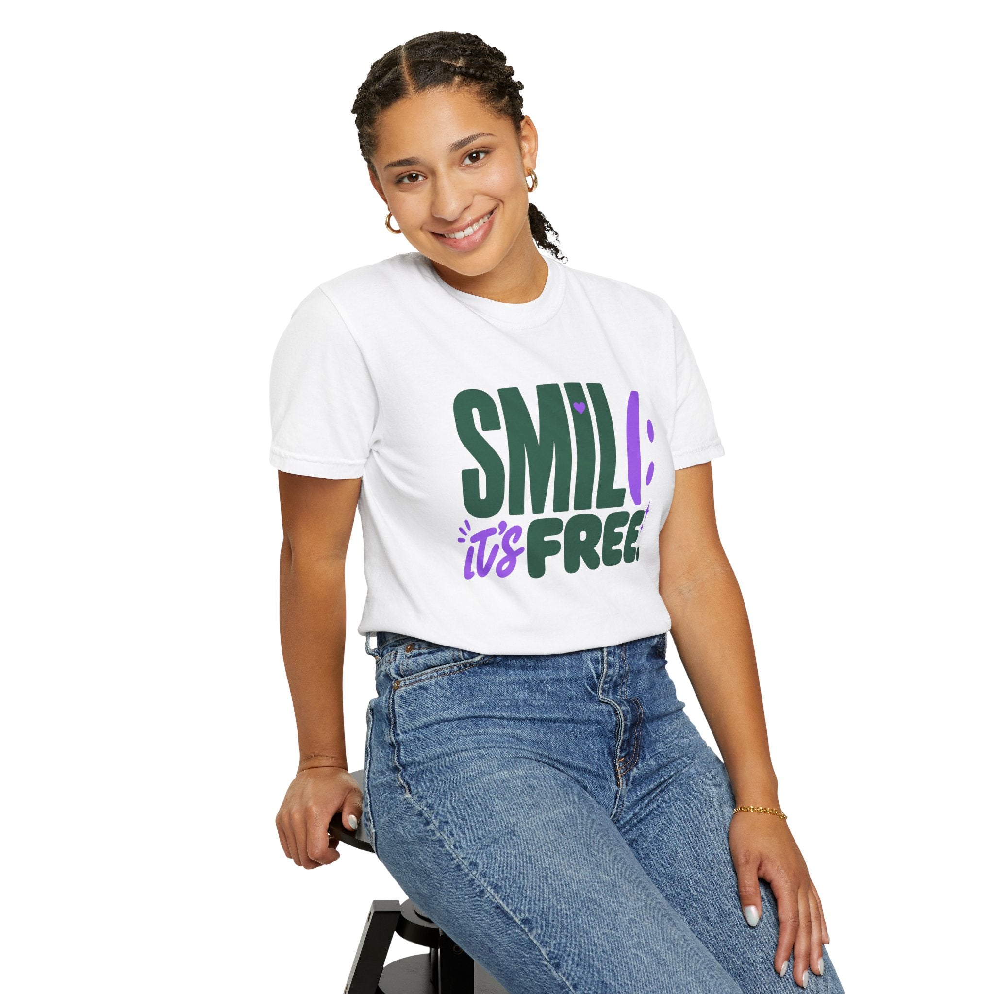 SMIL(: IT’S FREE. Forest Green & Purple Garment-Dyed Graphic Tee
