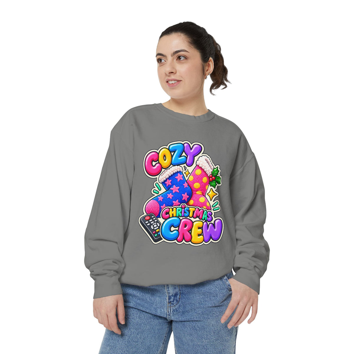 Cozy Christmas Crew Crewneck Sweatshirt 🧦🎄📺