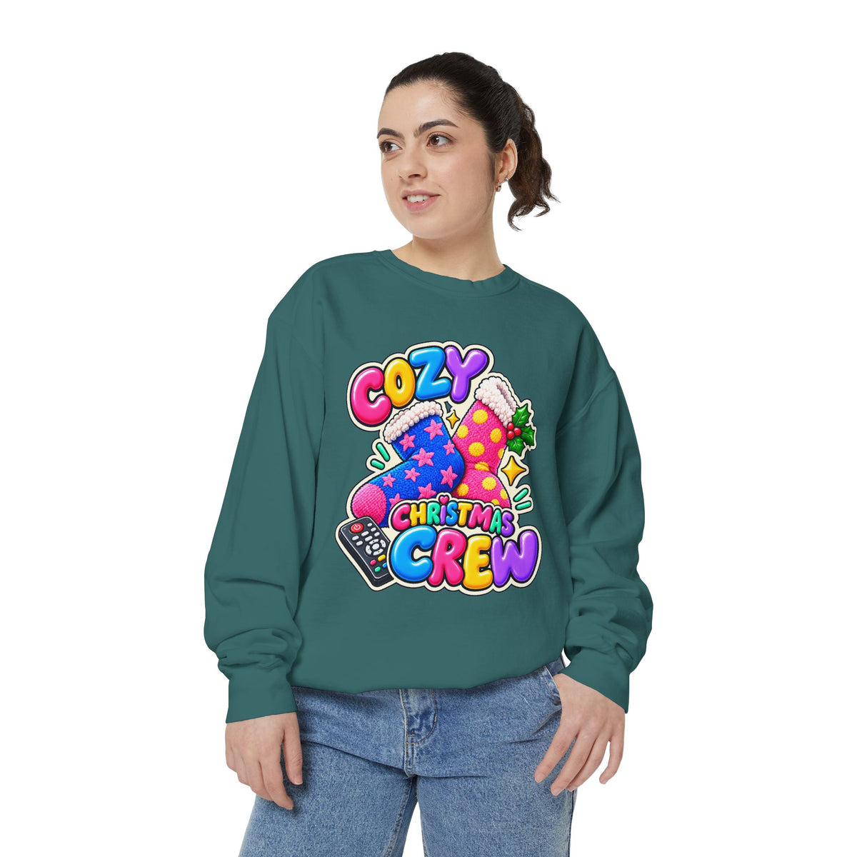 Cozy Christmas Crew Crewneck Sweatshirt 🧦🎄📺